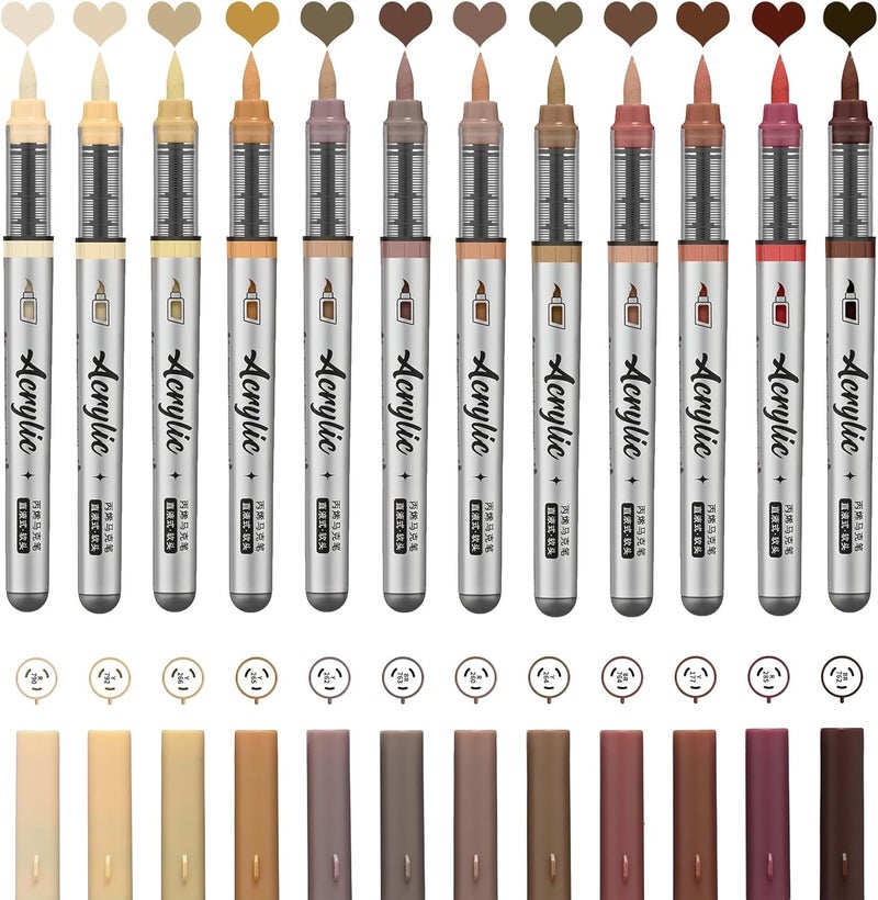 ZZWUAPT Brown Acrylic Paint Pens,12 Color Paint Pen Markers,Brush Tip Paint Pens for Rock Painting Wood Glass Ceramic Canvas Stone DIY Crafts Making Art Supplies - Image 2